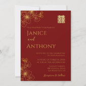 Lijn bloemenpaar Chinese bruiloft foto rood Kaart (Achterkant)