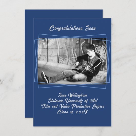 Lijn Kader Zoon Foto Afstudeer Aankondiging (Voorkant / Achterkant)