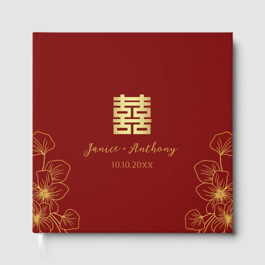 Lijn kersenbloesem Chinese bruiloft dubbel xi Gastenboek (Voorkant)