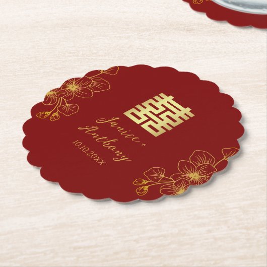 Lijn kersenbloesem Chinese bruiloft dubbel xi Kartonnen Onderzetters (Gekanteld)