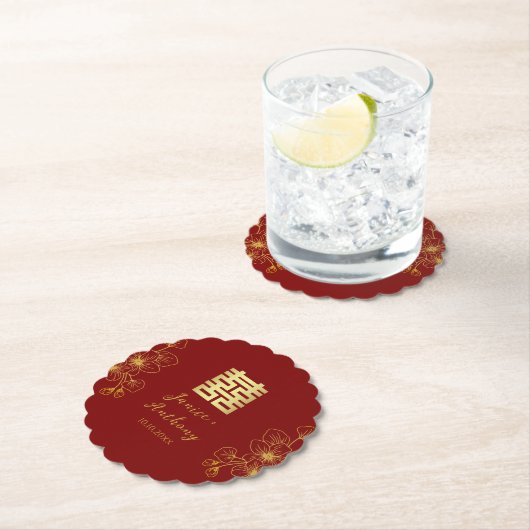 Lijn kersenbloesem Chinese bruiloft dubbel xi Kartonnen Onderzetters (Insitu)