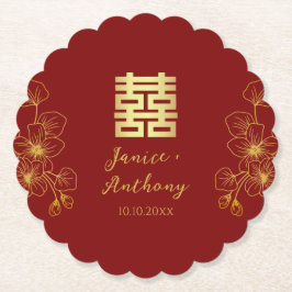 Lijn kersenbloesem Chinese bruiloft dubbel xi Kartonnen Onderzetters