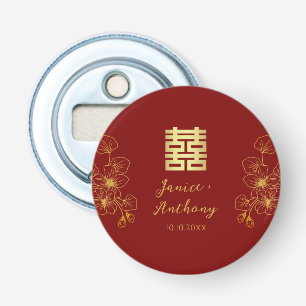 Lijn kersenbloesem Chinese huwelijks dubbele xi Button Flesopener