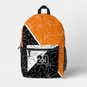 lijn kunst basketbal op oranje zwart wit bedrukte rugzak