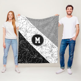 lijn kunst basketbal patroon op grijs wit zwart fleece deken