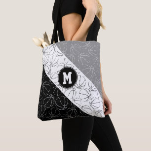 lijn kunst basketbal patroon op zwart wit grijs tote bag