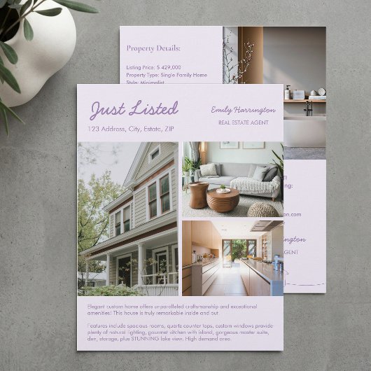 Lijn Kunst Listing Mauve Makelaar Flyer