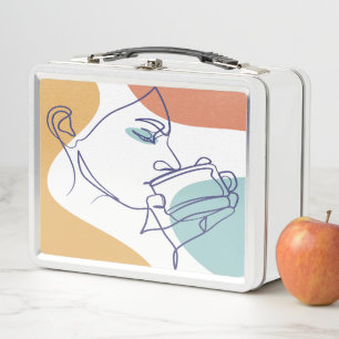 lijn kunst poster van vrouw die koffie drinkt