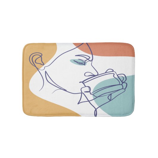 lijn kunst poster van vrouw die koffie drinkt badmat (Voorkant)