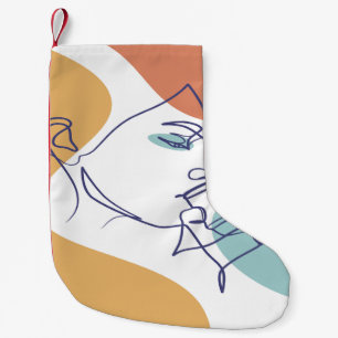 lijn kunst poster van vrouw die koffie drinkt kleine kerstsok