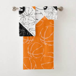 lijn kunst sport basketbal op zwart oranje wit bad handdoek
