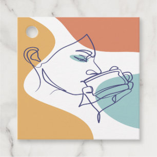 lijn kunst tekening poster van vrouw die koffie dr bedankjes labels