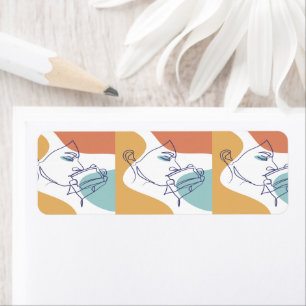 lijn kunst tekening poster van vrouw die koffie dr etiket