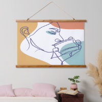 lijn kunst tekening poster van vrouw die koffie dr
