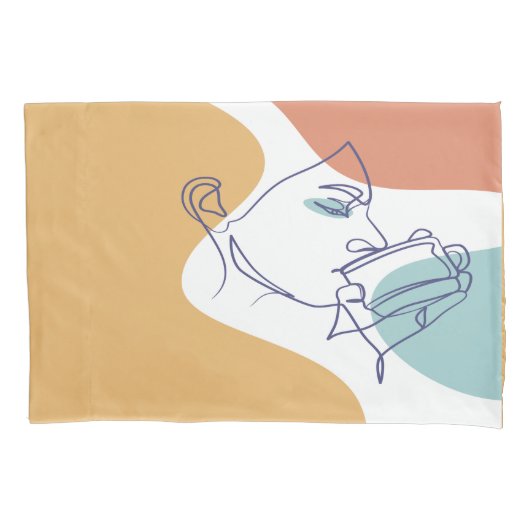 lijn kunst tekening poster van vrouw die koffie dr kussensloop (Voorkant)
