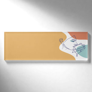 lijn kunst tekening poster van vrouw die koffie dr naambadge