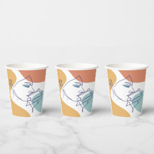 lijn kunst tekening poster van vrouw die koffie dr papieren bekers