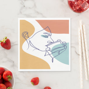 lijn kunst tekening poster van vrouw die koffie dr servet