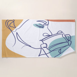 lijn kunst tekening poster van vrouw die koffie dr strandlaken