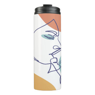 lijn kunst tekening poster van vrouw die koffie dr thermosbeker