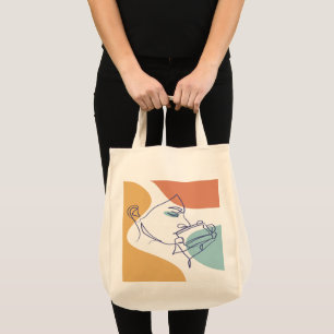 lijn kunst tekening poster van vrouw die koffie dr tote bag