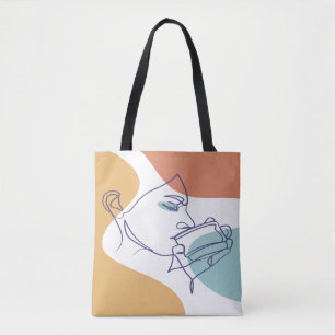 lijn kunst tekening poster van vrouw die koffie dr tote bag