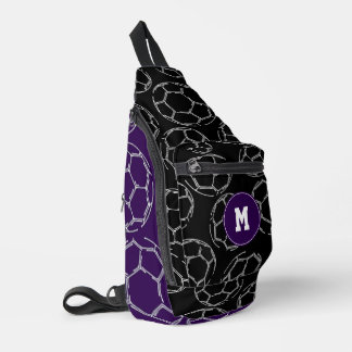 lijn kunst voetbalballen op paarse zwarte kleur bl sling bag