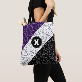 lijn kunst voetbalballen patroon op paars zwart tote bag