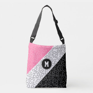 lijn kunst voetbalballen patroon op roze zwart crossbody tas