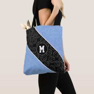 lijn kunst volleybal patroon op lichtblauw zwart tote bag