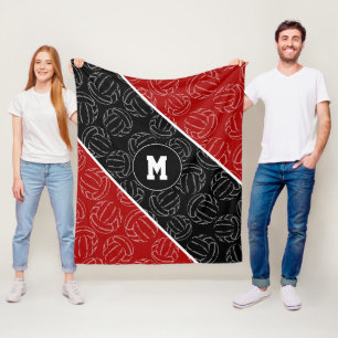 lijn kunst volleybal patroon op rood zwart fleece deken