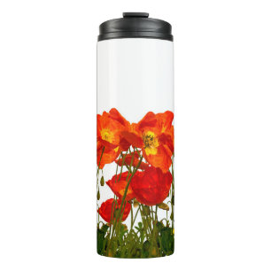 Lijn rode papaver, geïsoleerd, achtergrond, schoon thermosbeker