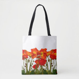 Lijn rode papaver, geïsoleerd, achtergrond, schoon tote bag