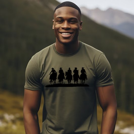 Lijn van cowboys te paard t-shirt