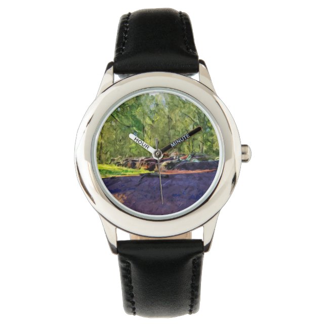 Lijn van de Abstracte oude wagens en vrachtwagens Horloge (Voorkant)