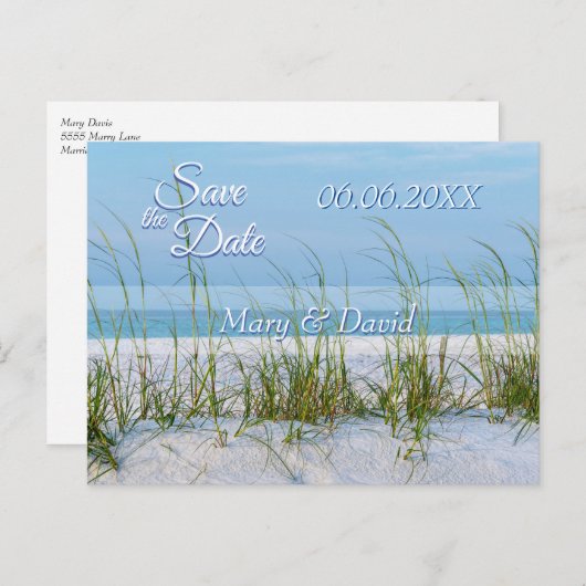 Lijn van Zee haver in wit zand sparen de datum Briefkaart (Voorkant / Achterkant)