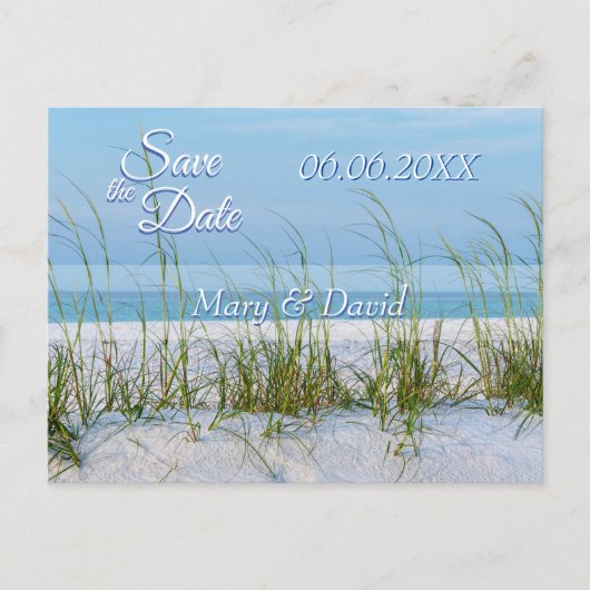 Lijn van Zee haver in wit zand sparen de datum Briefkaart (Voorkant)