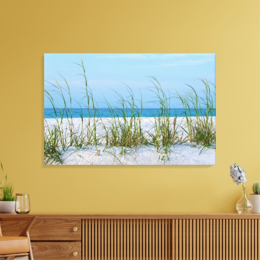 Lijn van Zee haver in witte zand Canvas Afdruk (Insitu (Woonkamer))