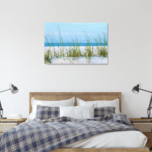 Lijn van Zee haver in witte zand Canvas Afdruk (Insitu (Slaapkamer))