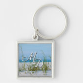 Lijn Zee haver in witte zand-vierkant Sleutelhange Sleutelhanger (Voorkant)