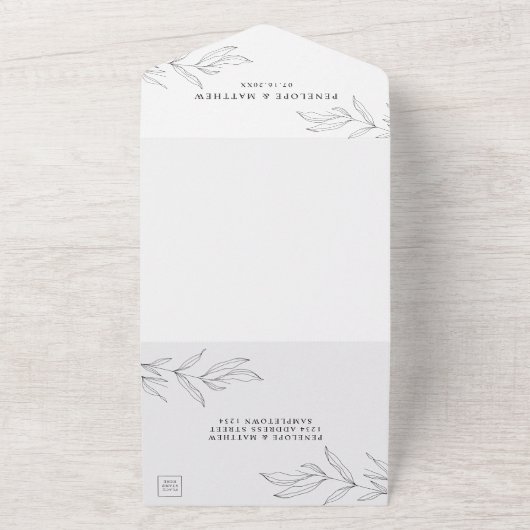 Lijnaftakking Alle in één bruiloft uitnodigen All In One Uitnodiging (Buitenkant)