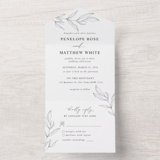 Lijnaftakking Alle in één bruiloft uitnodigen All In One Uitnodiging (Binnen)