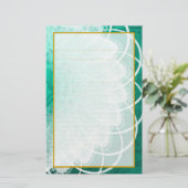 Lijnbaar wit gezicht op groene textielbakkerij briefpapier (Staand voorkant)