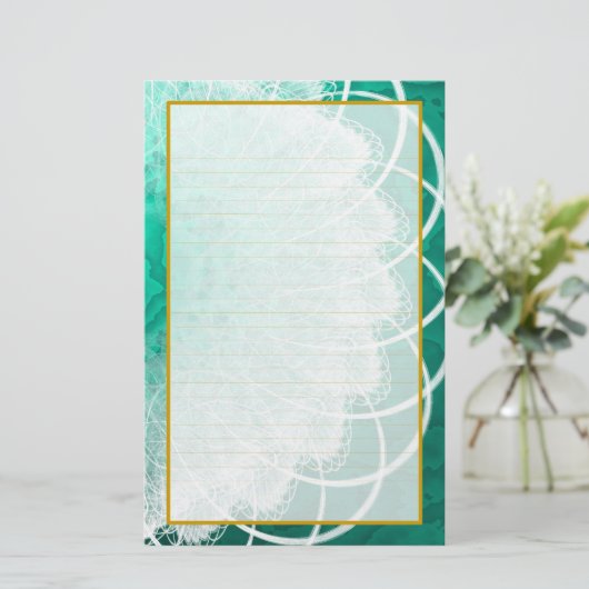 Lijnbaar wit gezicht op groene textielbakkerij briefpapier (Staand voorkant)