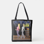 Lijndanserende vrouwen met waarschuwing tote bag (Achterkant)