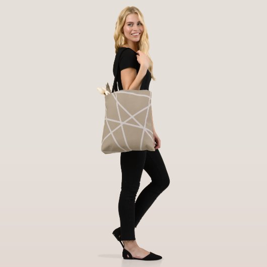 Lijnen Beige Abstract Geometrisch Tote Bag (Op model)
