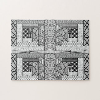 Lijnen en cirkels hoek in zwart-wit legpuzzel