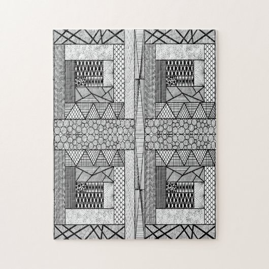 Lijnen en cirkels hoek in zwart-wit legpuzzel (Verticaal)