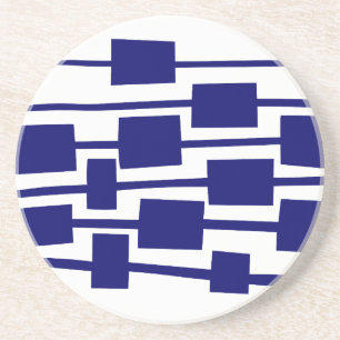 Lijnen en Rechthoeken - Deep Navy on White Zandsteen Onderzetter