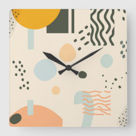 Lijnen en stippen met cirkels op gebroken wit vierkante klok